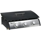 Outsunny Grill pe gaz cu capac, 3 arzătoare, tăviță colectoare de grăsime, plită antiaderentă, 63x47x25 cm, Negru/Argintiu | Aosom Romania