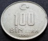Moneda 100 BIN LIRA - TURCIA, anul 2001 * cod 2675, Europa