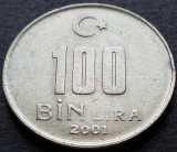 Moneda 100 BIN LIRA - TURCIA, anul 2001 * cod 2675