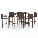 Set Mobilier Bar Gradina vidaXL, 7 Piese, Ratan Maro, Masa Sticla, Scaune Inalte, Confortabil &amp; Rezistent