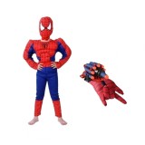 Set costum cu muschi si manusa lansator cu 7 ventuze din burete, Spiderman, 7-9 ani