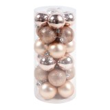 Globuri de Craciun, roz, SD16-26A, 6 cm, plastic, rotunde, set 24 bucati
