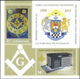 Masonerie, masoni - 135 de ani de la &Icirc;nființarea Marii Loji Naționale, bloc de 2 timbre nedantelate, 2015, LP 2070a, MNH