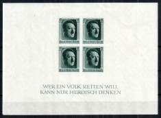 Germania Reich 1937, Mi #647 = Bl 8, Expozitia Filatelica Berlin, Adolf Hitler, MNH, cota 220 &euro;!