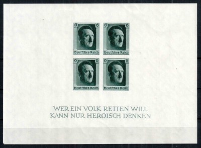 Germania Reich 1937, Mi #647 = Bl 8, Expozitia Filatelica Berlin, Adolf Hitler, MNH, cota 220 &amp;euro;! foto