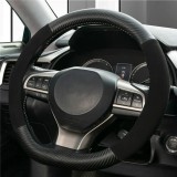 Cumpara ieftin Husa pentru volan, forma D-SHAPE, piele ecologica si velur, universala, neagra cu aspect de carbon, 37-38 cm