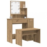 VidaXL Set de masă de toaletă cu LED Artisan Stejar lemn prelucrat