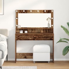 vidaXL Masă de toaletă cu lumini LED, lemn vintage, 100x41x135 cm