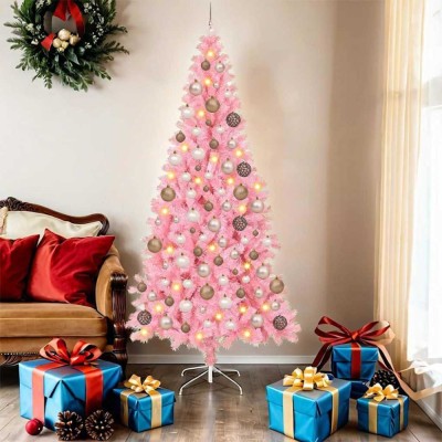 vidaXL Brazi artificiali de Crăciun cu 300 LED Roz 180 cm PVC 3396427 foto