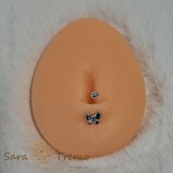 Piercing Buric din Argint cu Decor Fluture, Tija Subtire