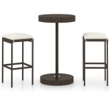 VidaXL Set mobilier bar de grădină, cu perne, 3 piese, maro, poliratan