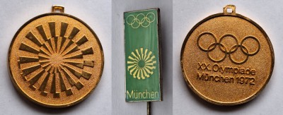 A 20 a Olimpiada Munchen 1972, Lot medalie si insigna olimpica foto