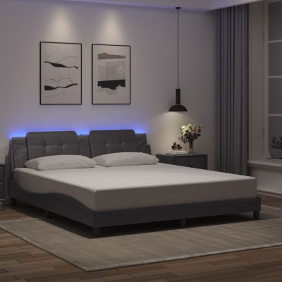 vidaXL Cadru de pat cu lumini LED, gri, 180x200 cm, piele ecologică 3214127 foto