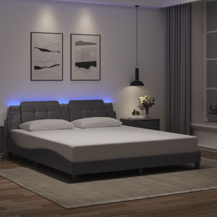 vidaXL Cadru de pat cu lumini LED, gri, 180x200 cm, piele ecologică 3214127