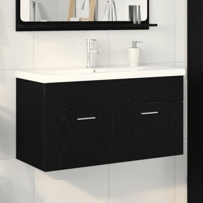 vidaXL Dulap de chiuvetă Stejar Negru 90 x 38.5 x 46 cm Lemn compozit 3333138 foto