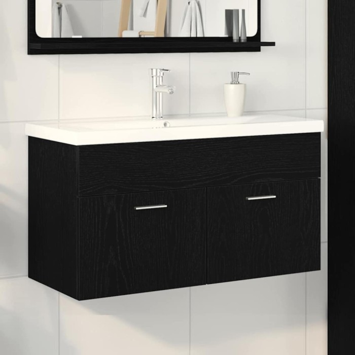 vidaXL Dulap de chiuvetă Stejar Negru 90 x 38.5 x 46 cm Lemn compozit 3333138