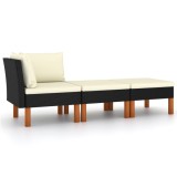 Cumpara ieftin Set mobilier grădină, 3 piese, poliratan &amp; lemn masiv eucalipt
