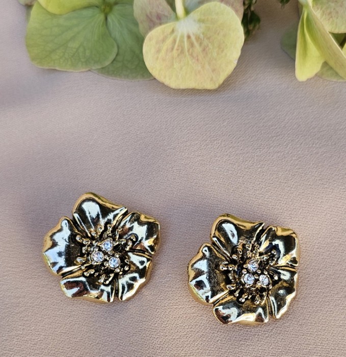 CERCEI CLIPS DIN METAL AURIU, MODEL STILIZAT FLORI
