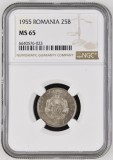 Romania 1955 - 25 bani UNC, gradata MS65 NGC