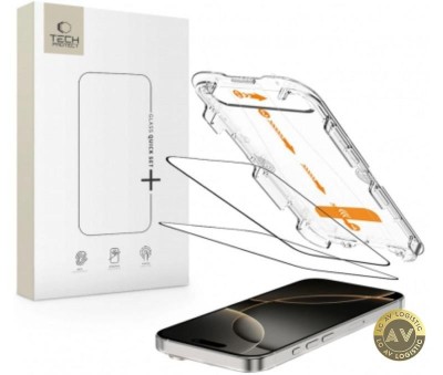 Folie de protectie Ecran Tech-Protect Quick Set+ pentru Apple iPhone 16 Pro Sticla Securizata Full Glue Set 2 bucati Cu Rama Ajutatoare Neagra foto