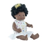 Papusa fetita africana 38 cm in rochita, corp parfumat, colectia My Friends and, MINILAND