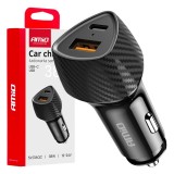 &Icirc;ncărcător auto QC+PD 38W USB-A + USB-C AMIO-04283