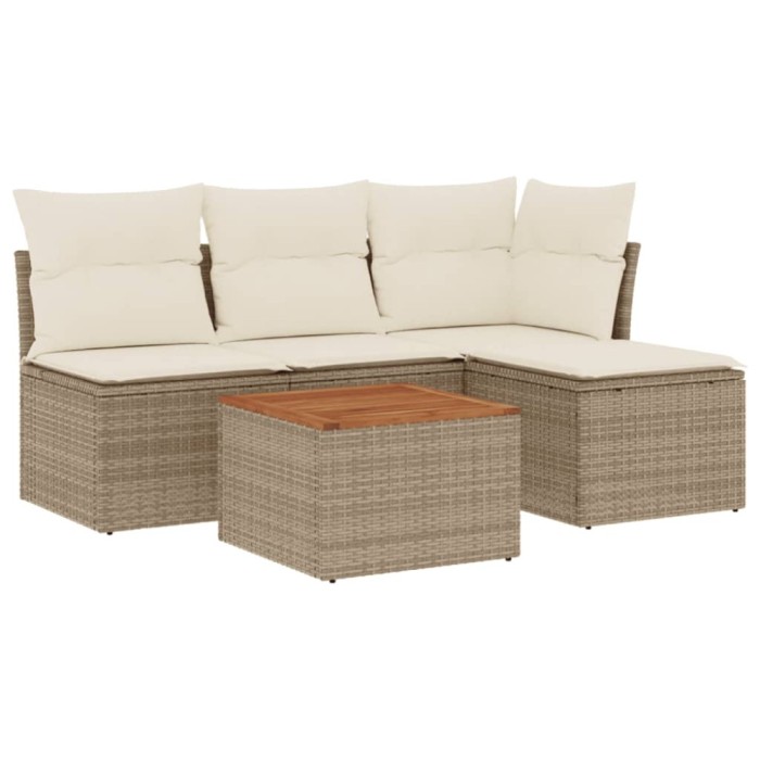 Set canapele de gradina cu perne, 5 piese, bej, poliratan