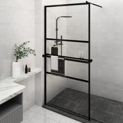 Paravan duș walk-in cu raft negru 115x195cm sticlă ESG/aluminiu foto