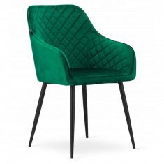 Scaun stil fotoliu bucatarie/living, Artool, Nugat, catifea, metal, verde si negru, 58x54.5x91 cm foto