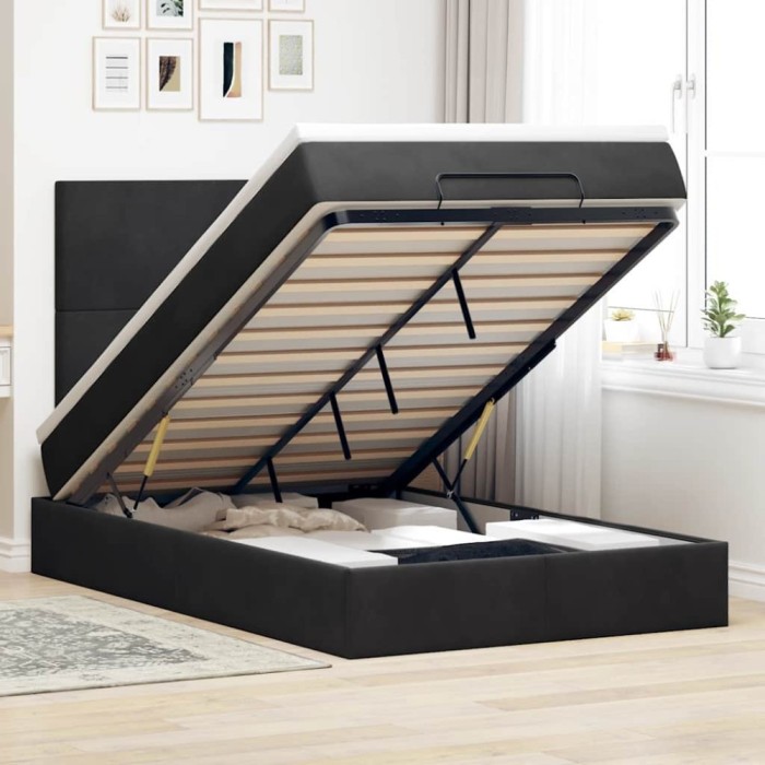 vidaXL Cadru de pat otoman cu saltele, catifea neagră 120x190cm 3314236