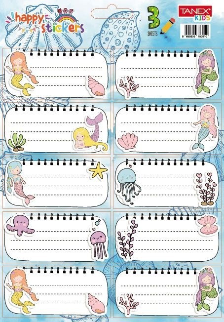 Set etichete școlare Tanex tls-828, Mermaids. 30 buc/set