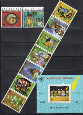 Paraguay 1980 - Crăciunul și Anul Internațional al Copilului, Serie in Staif + PA + Colita, Cota 26.50 EURO, MNH foto