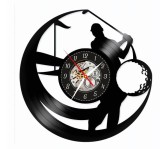 Ceas de perete din disc vinil, Tematică Golf, Design Sportiv cu Siluete Jucători, Negru