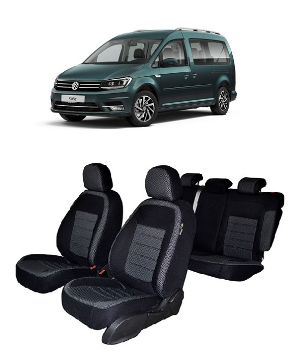 Set huse scaune dedicate VOLKSWAGEN CADDY 2015-2021 (Bancheta fractionata+husa cotiera)