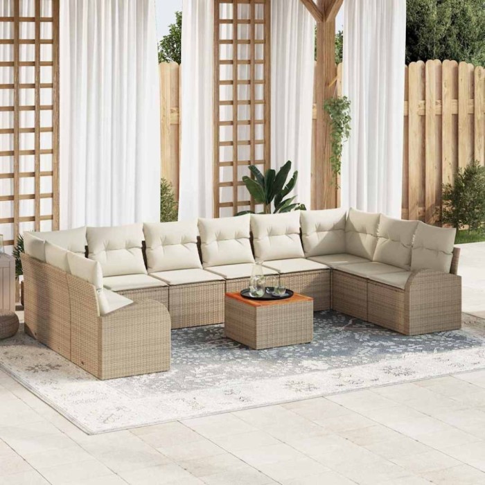 Set de canapele pentru grădină 11 pcs Bej și alb