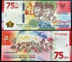 !!! INDONEZIA - 75.000 RUPII 2020 , COMM - P 161 - UNC / 75 ANI INDEPENDENTA