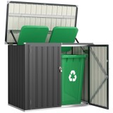 Outsunny Depozit Exterior pentru Gunoi 1.1m&sup2; din Oțel Zincat cu 2 Uși Blocabile, Container pentru Pubele cu Acoperiș Rabatabil, Depozit Grădină pentru