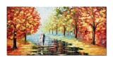 Cumpara ieftin Tablou indragostiti pictat manual dormitor, living, Impreuna pentru totdeauna, 120x60cm ulei in cutit efect 3D, Leonard Covaci