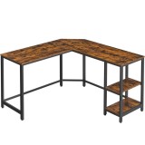 VASAGLE Birou de colt in forma de L, cu 2 rafturi de depozitare, 138x138x75cm, industrial, maro rustic si negru Household NewTrend