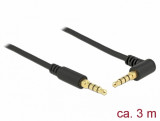 Cablu Stereo Jack 3.5 mm (pentru smartphone cu husa) 4 pini unghi 3m T-T Negru, Delock 85616