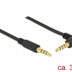 Cablu Stereo Jack 3.5 mm (pentru smartphone cu husa) 4 pini unghi 3m T-T Negru, Delock 85616