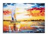 Tablou pictat manual birou, living, dormitor, Velier in bataia vantului, 70x50cm ulei pe panza in cutit efect 3D, Spectaculos