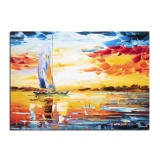 Tablou pictat manual birou, living, dormitor, Velier in bataia vantului, 70x50cm ulei pe panza in cutit efect 3D, Spectaculos