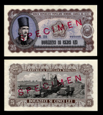 Bancnote Romania, 25 lei 1952 -SPECIMEN necirculata UNC foto