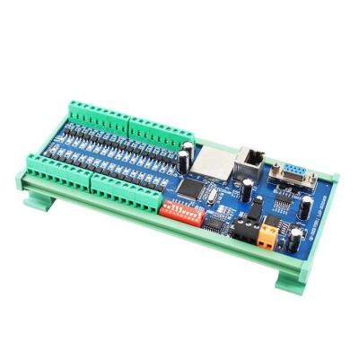 Modul 32 canale Ethernet Input, alimentare 24V DC, Port comunicatie RS485, RS232, Ethernet RJ45, protocol Modbus RTU TCP, suport monare pe sina, ABS, foto