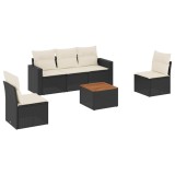 Set mobilier de gradina cu perne, 6 piese, negru, poliratan