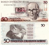 Bancnota Brazilia 50 Cruzeiros / 50 Cruzados Novos UNC, Necirculata
