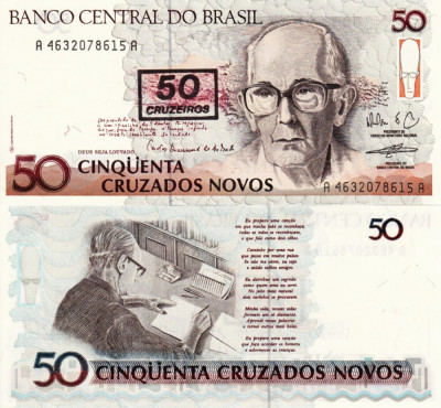 BRAZILIA 50 cruzeiros on 50 cruzados novos UNC!!! foto