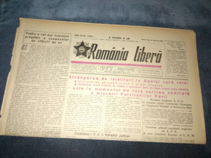 ZIARUL ROMANIA LIBERA 16 APRILIE 1950