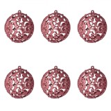 Set Globuri Crăciun, Rose Gold, Glitter, 8cm, 6 Bucăți, Oem